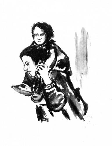 Passants - femme et son enfant sur le dos